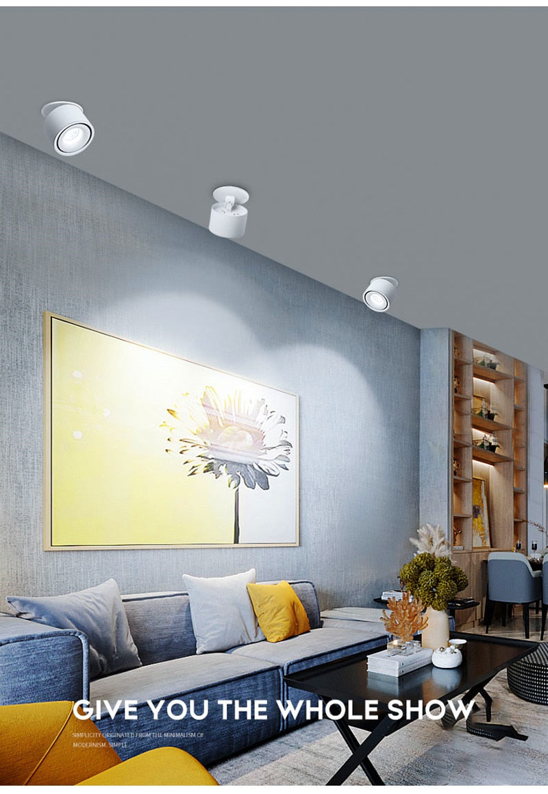 Dimmable Folding Rotating Recessed Led Downlight 7w-15W Cob Ceiling Spot Light  Adjustable 110v 220v Warm White For Living Room