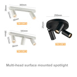 Dimmable creative three-head spotlight 7W/12W round led ceiling home living room surface mounted cob spotlight downlight