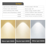 Dimmable creative three-head spotlight 7W/12W round led ceiling home living room surface mounted cob spotlight downlight