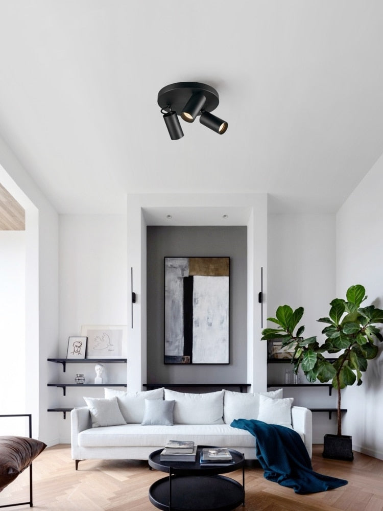 Dimmable creative three-head spotlight 7W/12W round led ceiling home living room surface mounted cob spotlight downlight