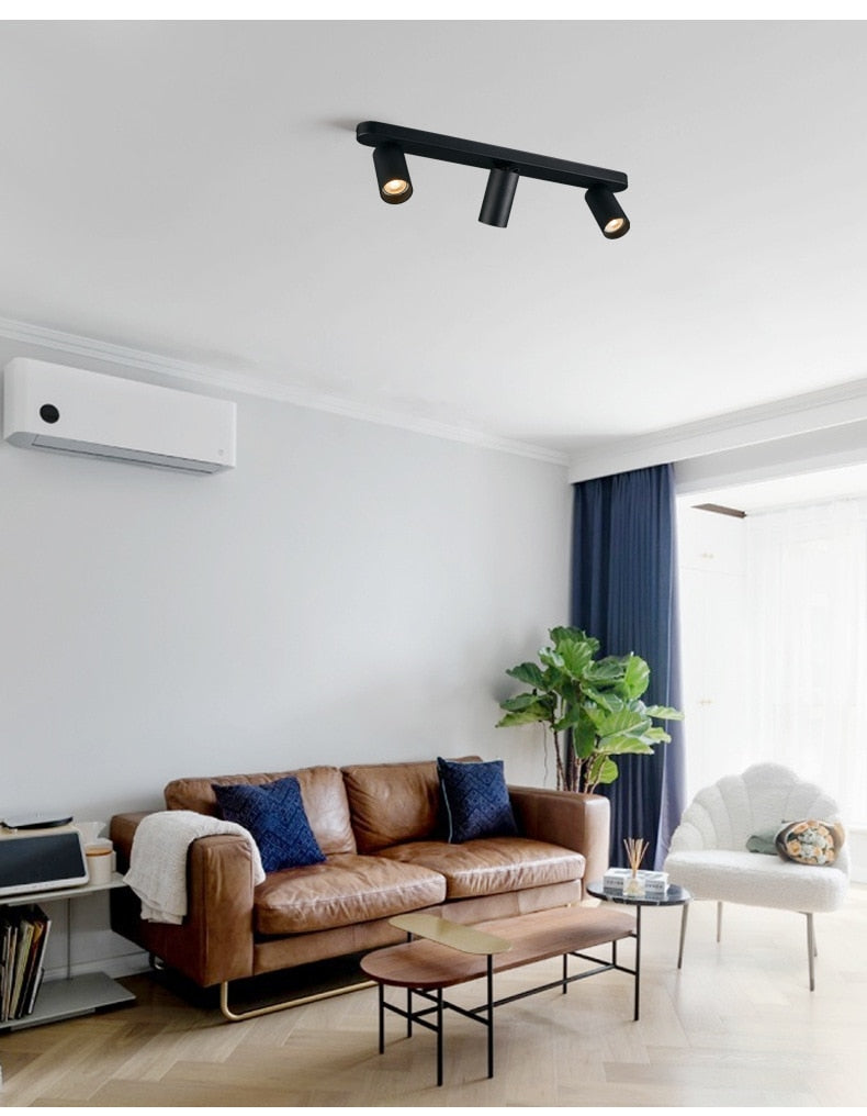 Dimmable creative three-head spotlight 7W/12W round led ceiling home living room surface mounted cob spotlight downlight