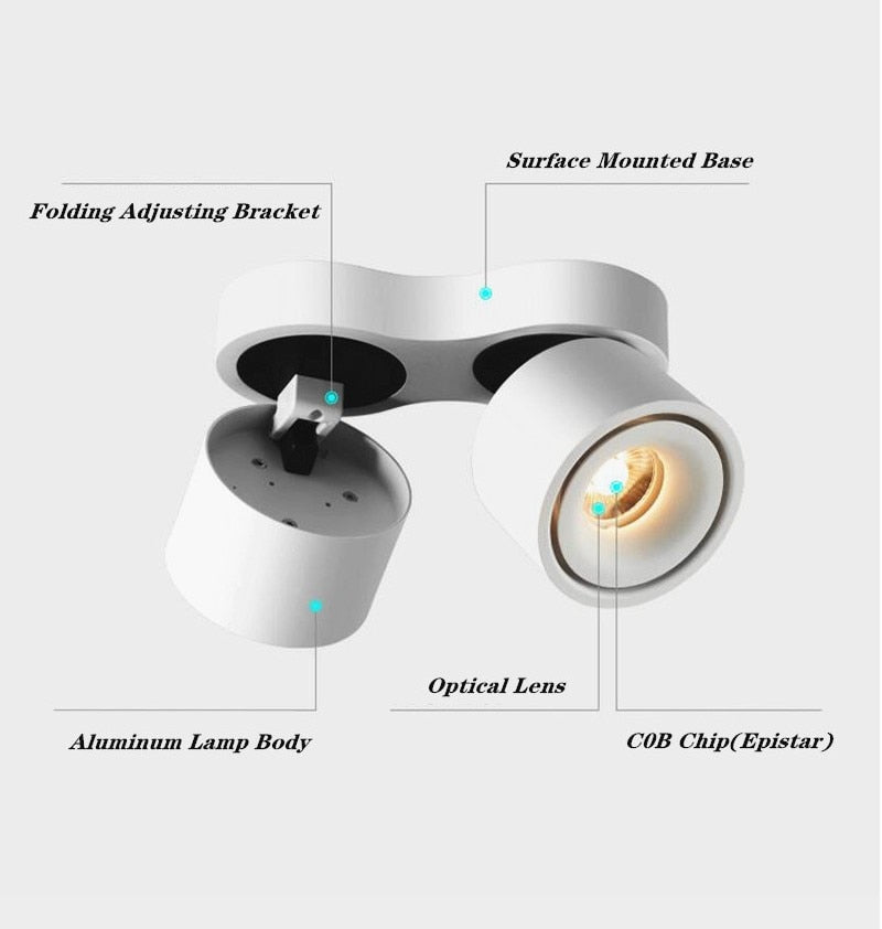 Dimmable Folding Rotating LED Downlights 18W 24W 30W COB LED Ceiling Spot Lights AC85~265V LED Ceiling Lamps Indoor Lighting