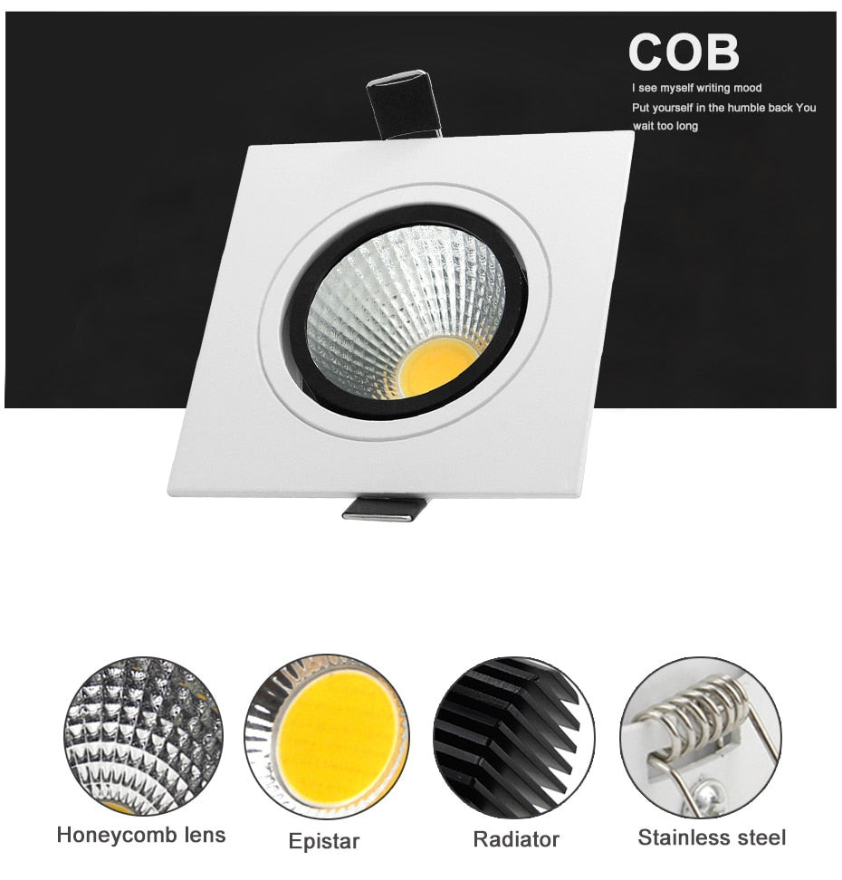 NEW Embedded COB LED Downlights Square 7W 9W 12W 15W LED Spot lamp AC85-265V LED Recessed Ceiling Lamp Warm white/Cold white