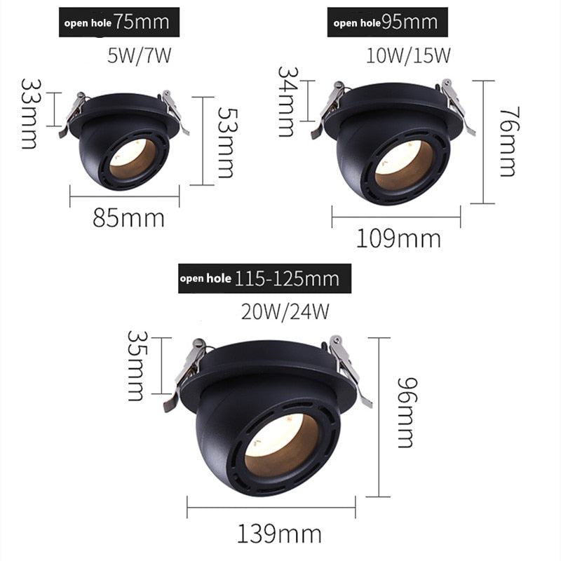 Dimmable Embedded Retractable LED COB Ceiling 7W 15w 20W 24W AC85-265V Adjustable 360 Degree LED Trunk Downlight Home Lighting