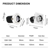 Round Square Adjust Stretchable Recessed 12W 15W 18W 24W COB LED Downlight Ceiling Spotlight Kitchen Living Room Indoor Lighting