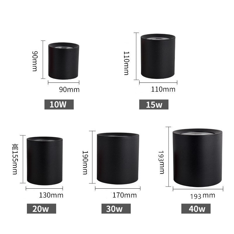 Surface Mounted LED COB Ceiling LED Downlight 10W 15W 20W 30W 50W 110V 220V Black White Round Indoor Lighting 3000K 6000K