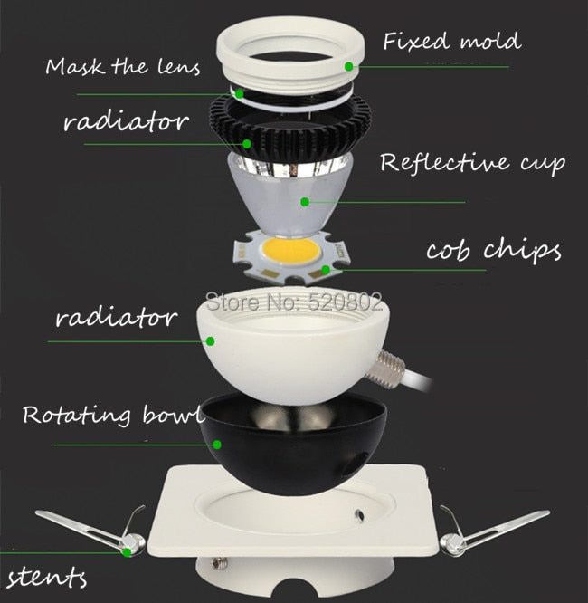 Dimmable Recessed Round LED Downlights  AC85-265V 5w 7w 12w 18w 24ｗ COB Ceiling Warm/Cold White Wash Wall Light RA90