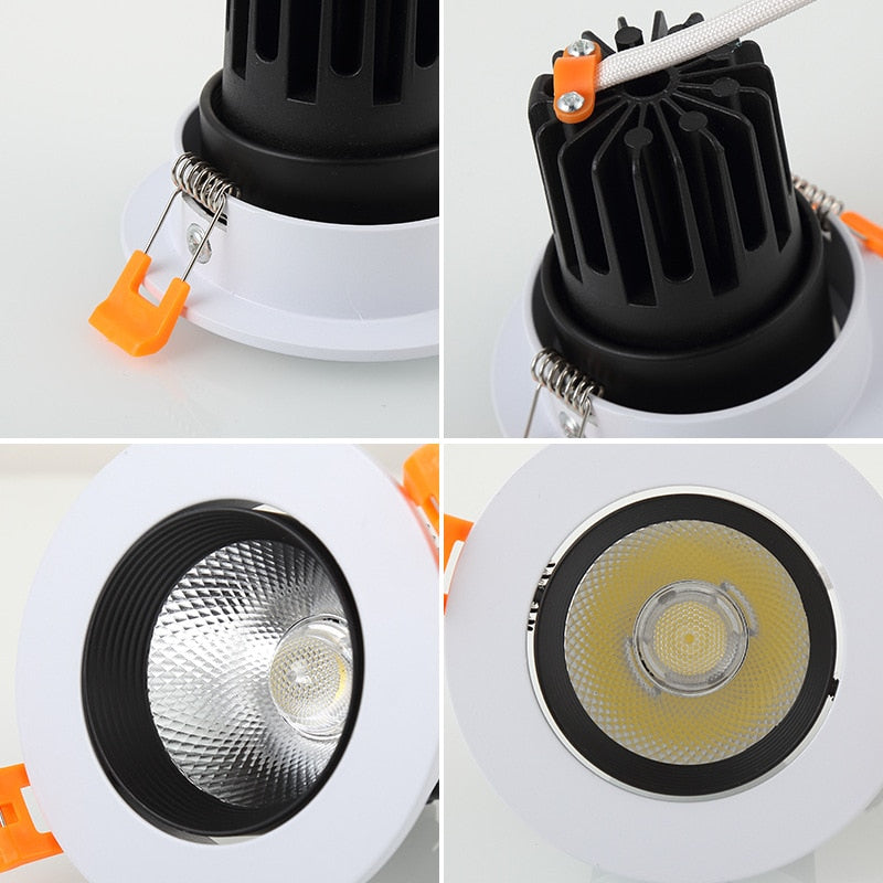 Dimmable Recessed Sconces Round Anti Glare COB LED Downlights 7W 9W 12W LED Ceiling Lights Background Indoor Lighting Lamps
