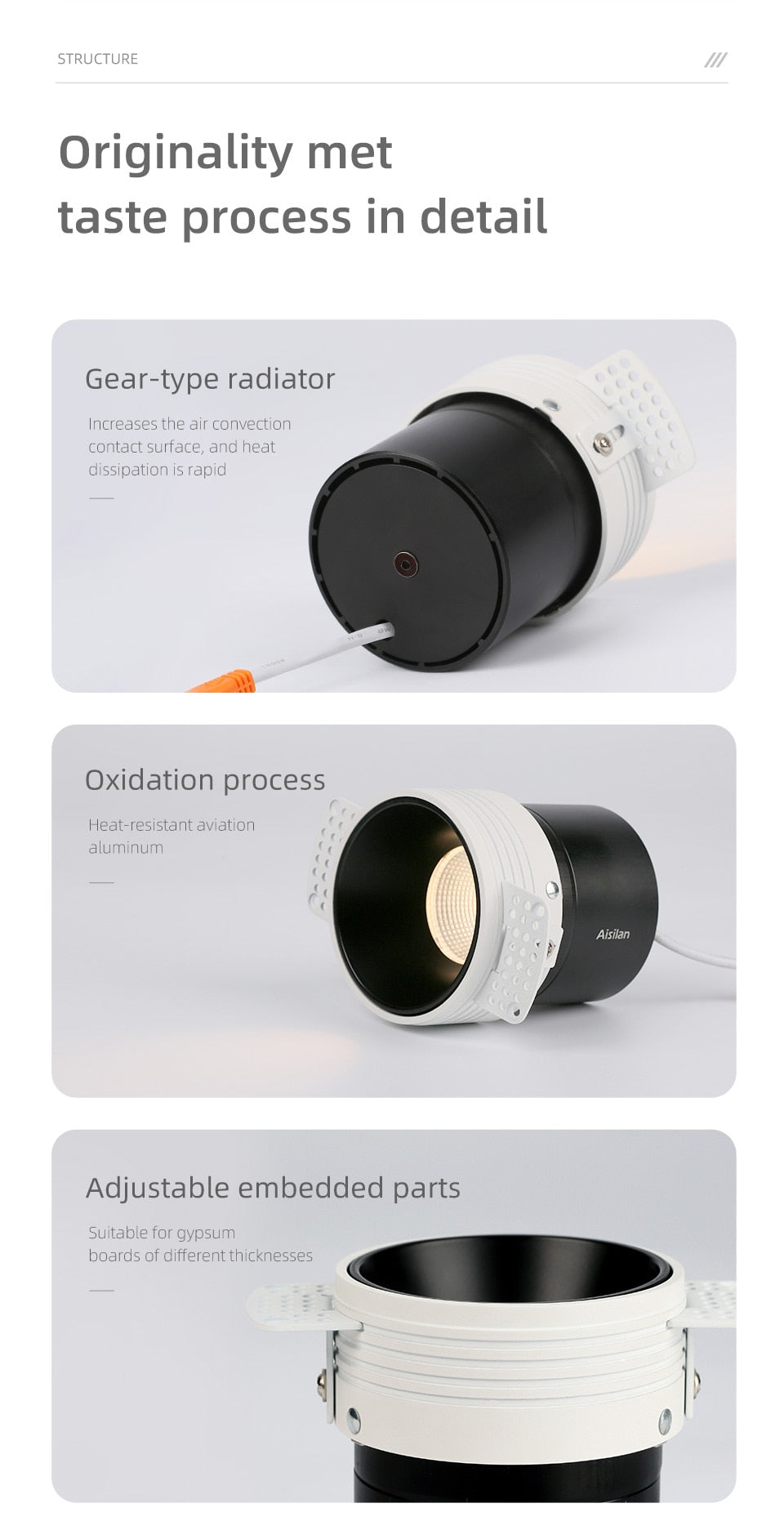 Aisilan Modern LED recessed downlight frameless built-in spot lamp Minimalist Convenient installation for living room bedroom