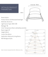 Aislian led Recessed downlight IP65 waterproof ultra-thin large beam angle spot light embedded bathroom shower room toilet