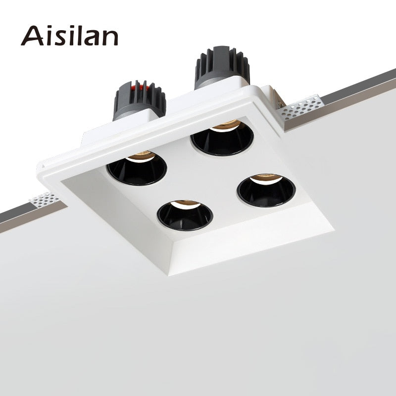 Aisilan LED Recessed Square Four-head Ceiling Plaster Spotlight Embedded Gypsum Downlight 28W Home For Indoor Living room Bedroom