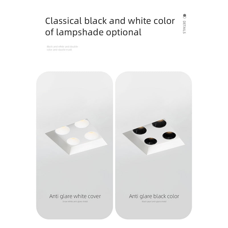 Aisilan LED Recessed Square Four-head Ceiling Plaster Spotlight Embedded Gypsum Downlight 28W Home For Indoor Living room Bedroom