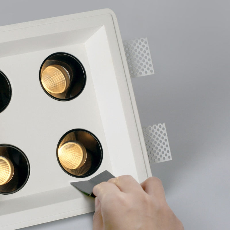 Aisilan LED Recessed Square Four-head Ceiling Plaster Spotlight Embedded Gypsum Downlight 28W Home For Indoor Living room Bedroom