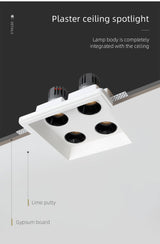 Aisilan LED Recessed Square Four-head Ceiling Plaster Spotlight Embedded Gypsum Downlight 28W Home For Indoor Living room Bedroom