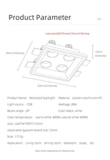 Aisilan LED Recessed Square Four-head Ceiling Plaster Spotlight Embedded Gypsum Downlight 28W Home For Indoor Living room Bedroom