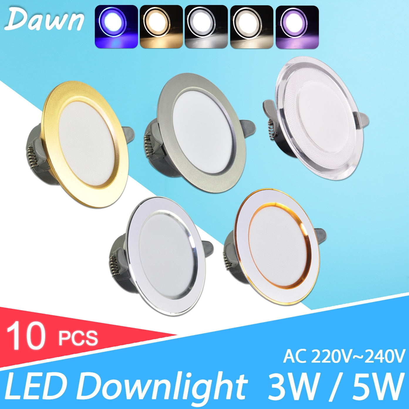 led Downlight 3w 5w 10Pcs spot led light 3000k 4500K 6000K AC 220V-240V Downlight Kitchen living room Indoor recessed lighting