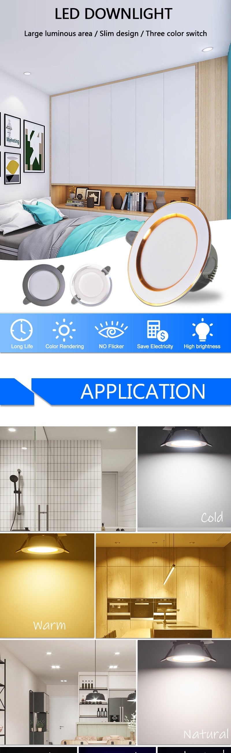 led Downlight 3w 5w 10Pcs spot led light 3000k 4500K 6000K AC 220V-240V Downlight Kitchen living room Indoor recessed lighting