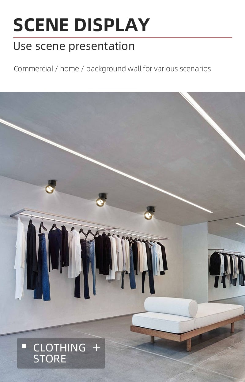 LED Ceiling Spotlight 220V Surface Mounted Lengthen Track Light Downlight Aluminum Fixture Foldable for Lamp Living Room Kitchen