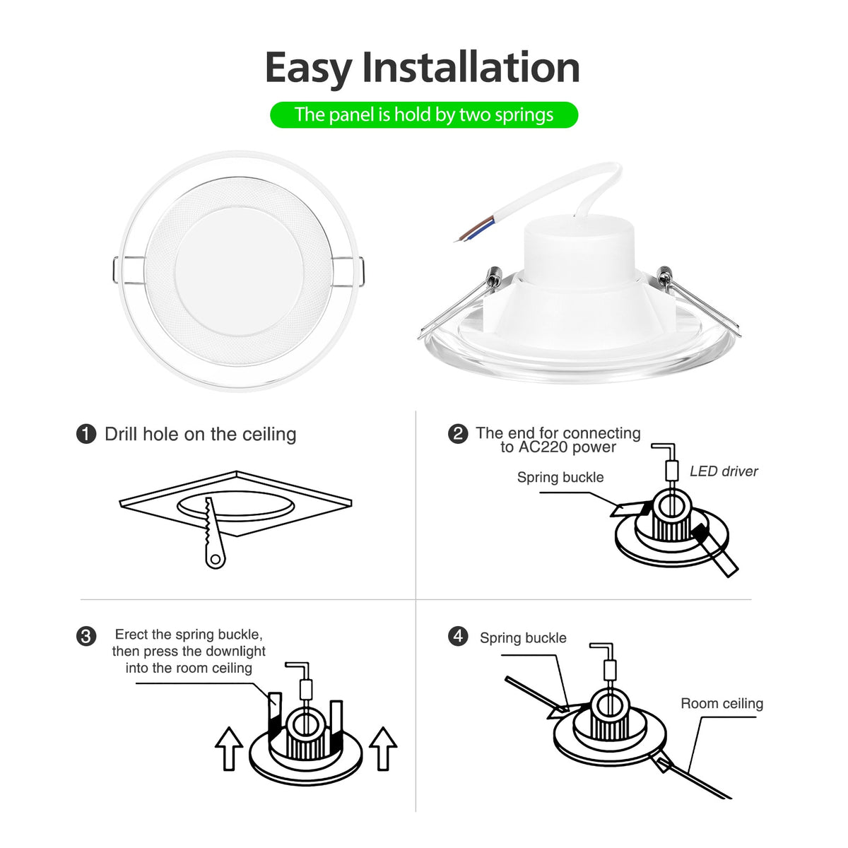 LED Ceiling Light Recessed Ceiling Light No-Flicker 500LM LED Downlight Round Lighting for Bedrooms Offices Restaurants Shopping
