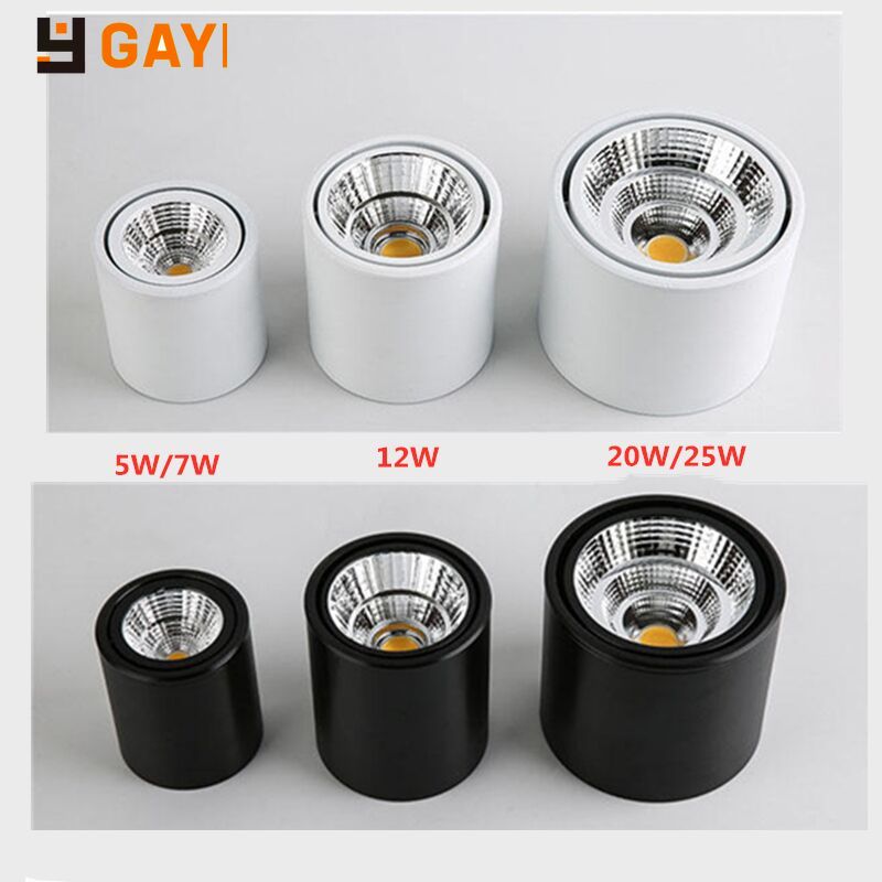 LED Downlight COB Spotlight AC85-265V 5W 7W 12W 20W 25W Adjustable Angle Aluminum Surface Mounted Light Indoor Lighting Dimmable