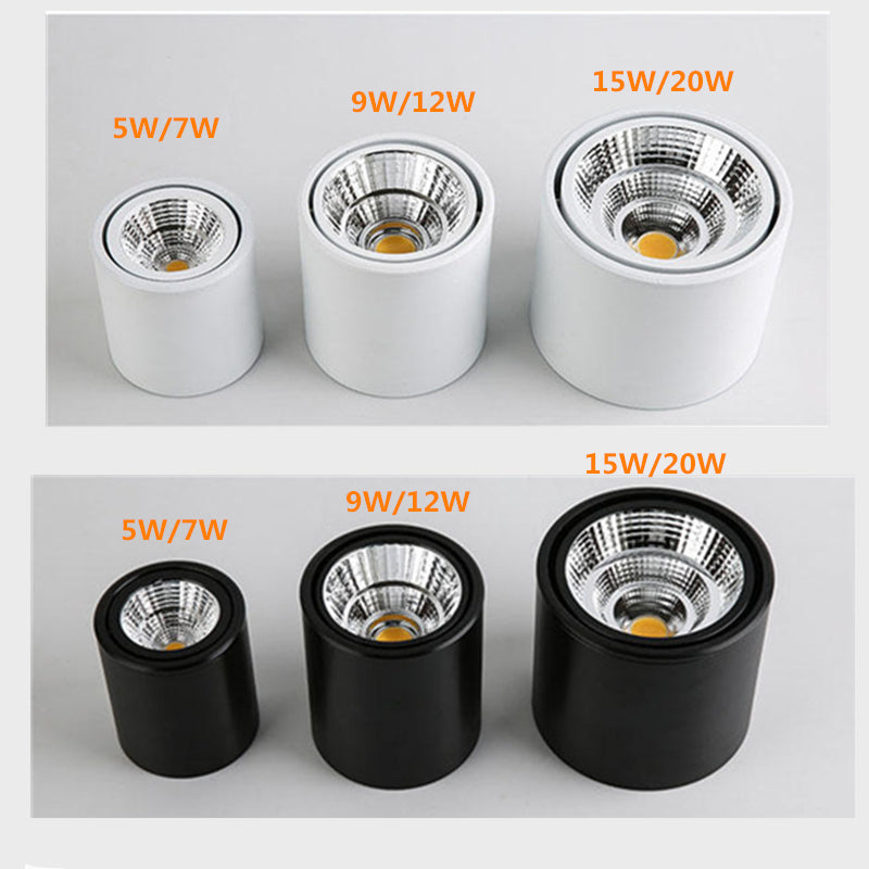 LED Downlight COB Spotlight AC85-265V 5W 7W 12W 20W 25W Adjustable Angle Aluminum Surface Mounted Light Indoor Lighting Dimmable