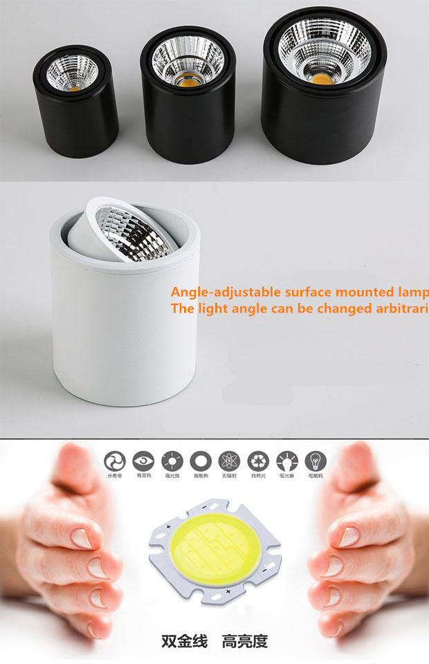 LED Downlight COB Spotlight AC85-265V 5W 7W 12W 20W 25W Adjustable Angle Aluminum Surface Mounted Light Indoor Lighting Dimmable