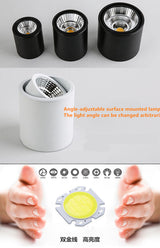 LED Downlight COB Spotlight AC85-265V 5W 7W 12W 20W 25W Adjustable Angle Aluminum Surface Mounted Light Indoor Lighting Dimmable
