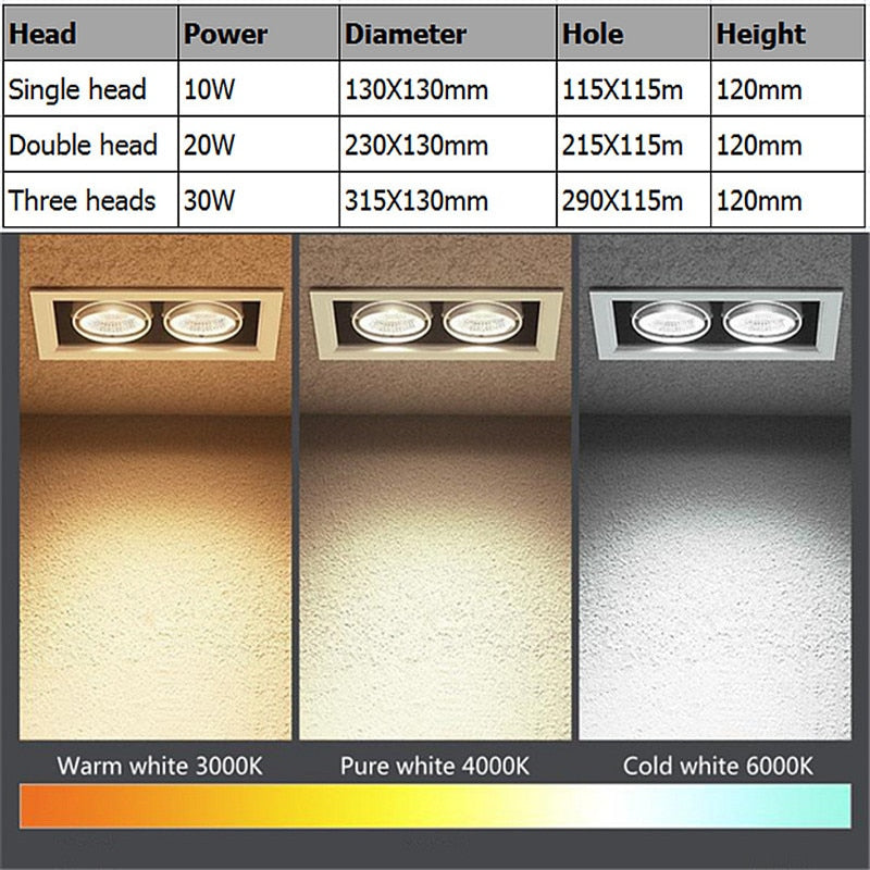 Dimmable COB Led Downlight Light Ceiling Spot Light 10W 20W 30W AC85-265V White/Black Ceiling Recessed Lights Indoor Lighting