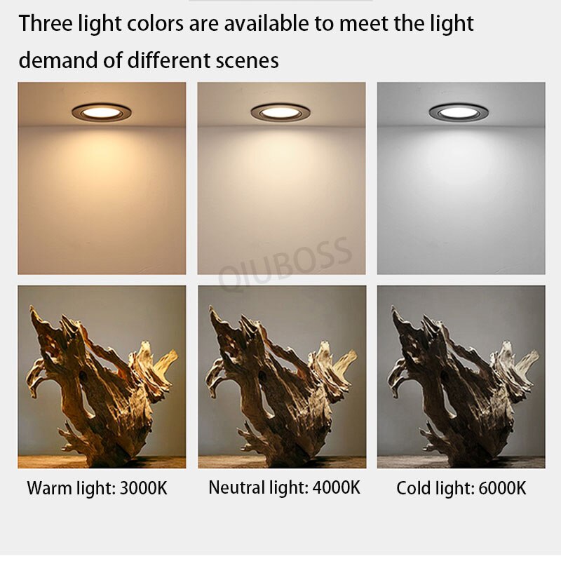 QIUBOSS Recessed LED Downlights 220V 110V Ceiling Light Dimmable LED Spotlights 15W 18W COB LED Lighting Lamp for Bathroom Loft