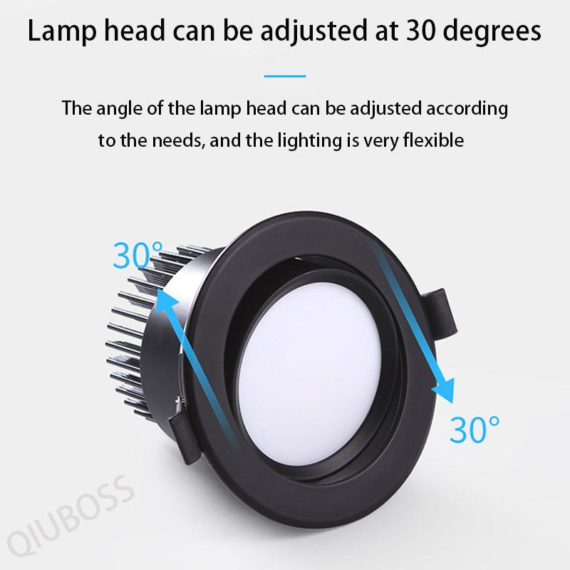 QIUBOSS Recessed LED Downlights 220V 110V Ceiling Light Dimmable LED Spotlights 15W 18W COB LED Lighting Lamp for Bathroom Loft