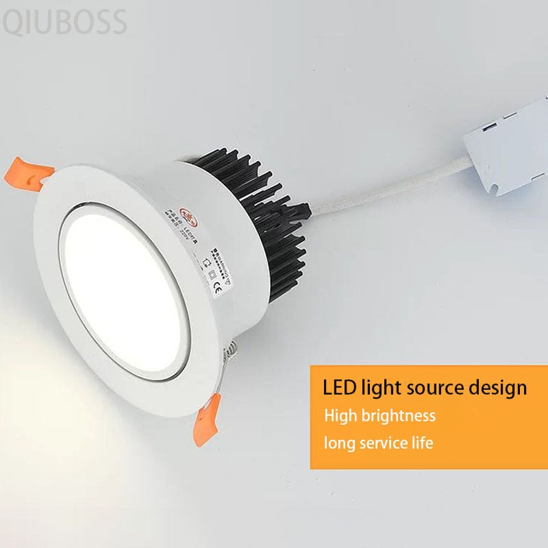 QIUBOSS Recessed LED Downlights 220V 110V Ceiling Light Dimmable LED Spotlights 15W 18W COB LED Lighting Lamp for Bathroom Loft