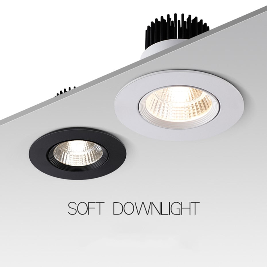 COB Dimmable LED Downlight AC85-265V Ceiling Light 5/9/12W Recessed Spotlight Warm White 3000k Natural White 6000k Indoor Lighting