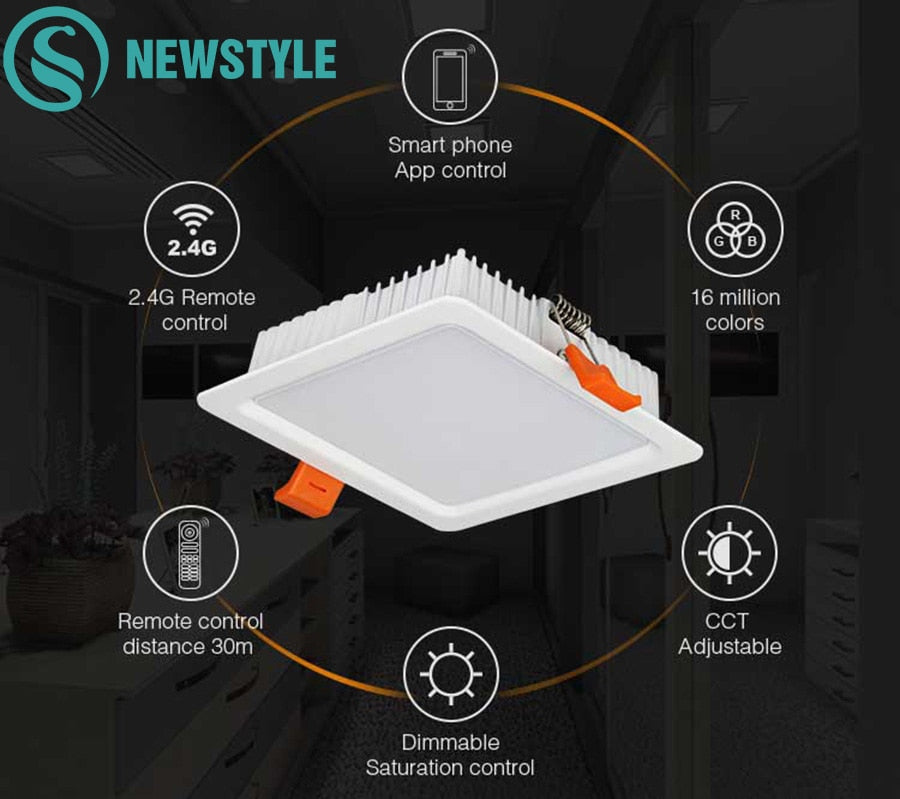 Milight 9W Square 12W LED Downlight Panel Dimmable RGB CCT AC85-265V Round Recessed LED Downlights Indoor Bed Room Lighting