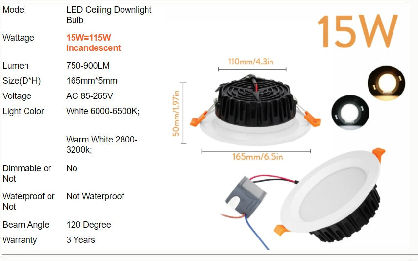 LED Recessed Ceiling Light Fixture Downlight Lamp + Driver Spotlight 6W 8W 12W 15W 27W 40W  Lighting For Home Office Decoration