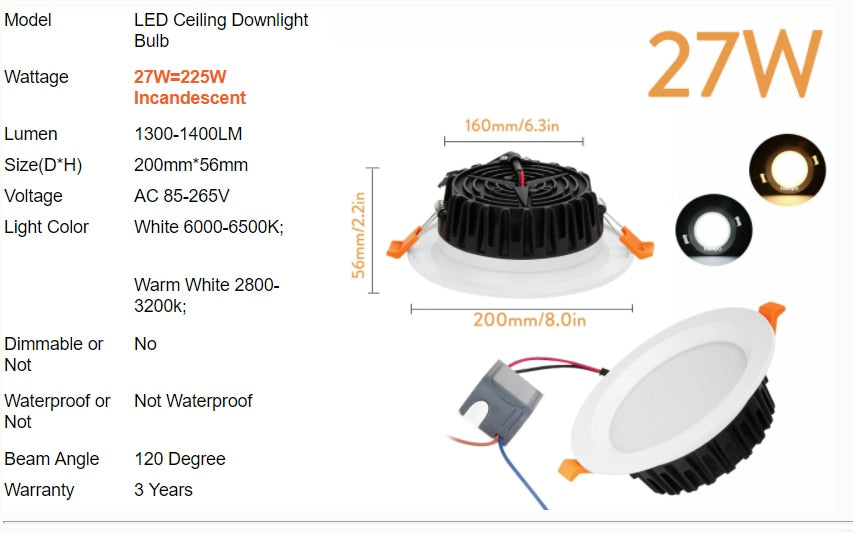 LED Recessed Ceiling Light Fixture Downlight Lamp + Driver Spotlight 6W 8W 12W 15W 27W 40W  Lighting For Home Office Decoration
