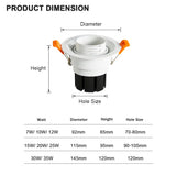 Zoom Beam Angle Adjustable 15/45/60 Degrees LED COB Recessed Downlight 12W 18W 20W LED Ceiling Spot Light for Picture Background