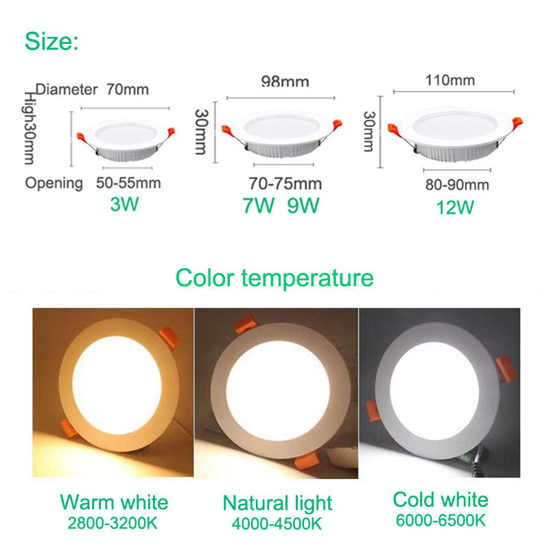 DC 12V LED downlight ceiling light spotlight 3W 7W 9W 12W recessed grille ultra-thin downlight round black white