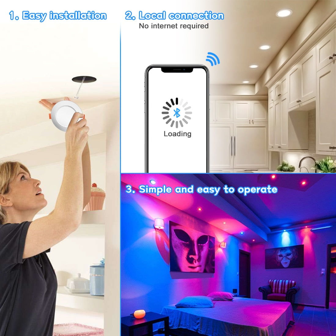 Ceiling Lamp Bluetooth-Compatible 4Pack RGB Dimmable Downlight Colorful Spot LED Recessed Round Light Smart Home Luminaire 220V