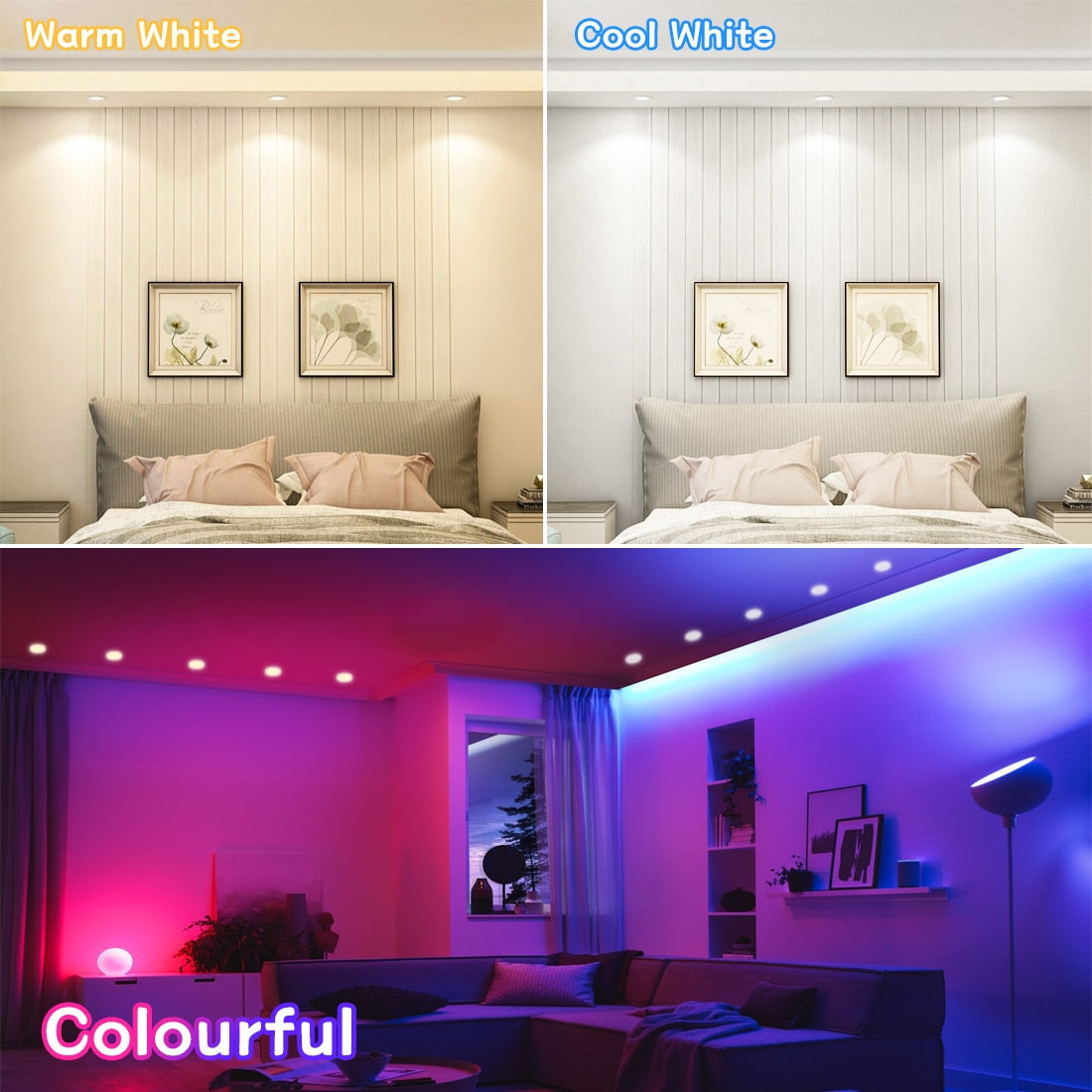 Ceiling Lamp Bluetooth-Compatible 4Pack RGB Dimmable Downlight Colorful Spot LED Recessed Round Light Smart Home Luminaire 220V