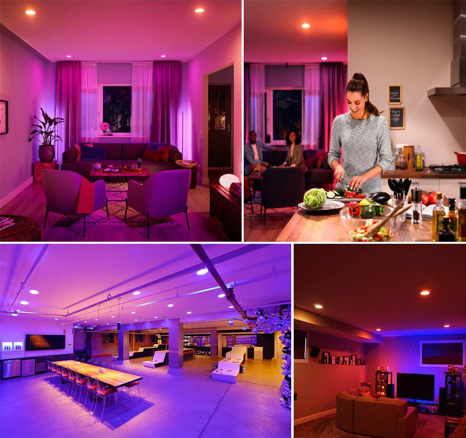 Ceiling Lamp Bluetooth-Compatible 4Pack RGB Dimmable Downlight Colorful Spot LED Recessed Round Light Smart Home Luminaire 220V