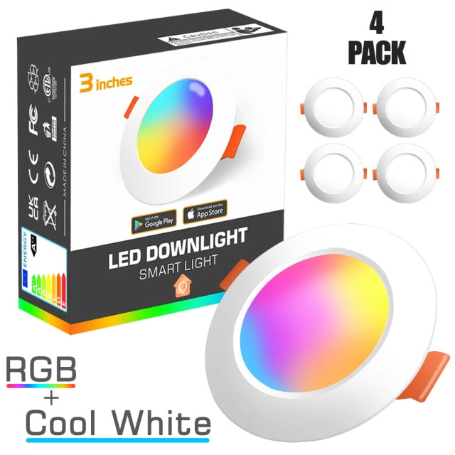 Ceiling Lamp Bluetooth-Compatible 4Pack RGB Dimmable Downlight Colorful Spot LED Recessed Round Light Smart Home Luminaire 220V