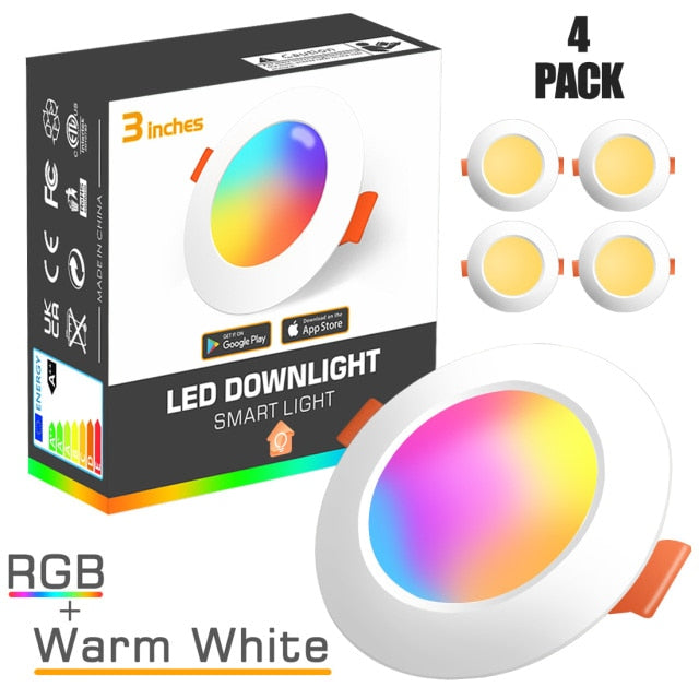 Ceiling Lamp Bluetooth-Compatible 4Pack RGB Dimmable Downlight Colorful Spot LED Recessed Round Light Smart Home Luminaire 220V