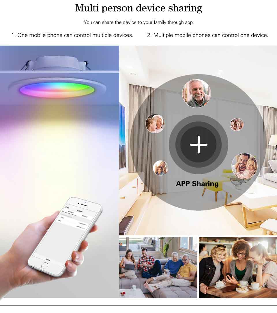 LED Smart Downlight Indoor Light Spotlight WiFi Tuya Bluetooth Control 5W 7W 9W 15W RGB AC 110-220V Ceiling Light Decoration