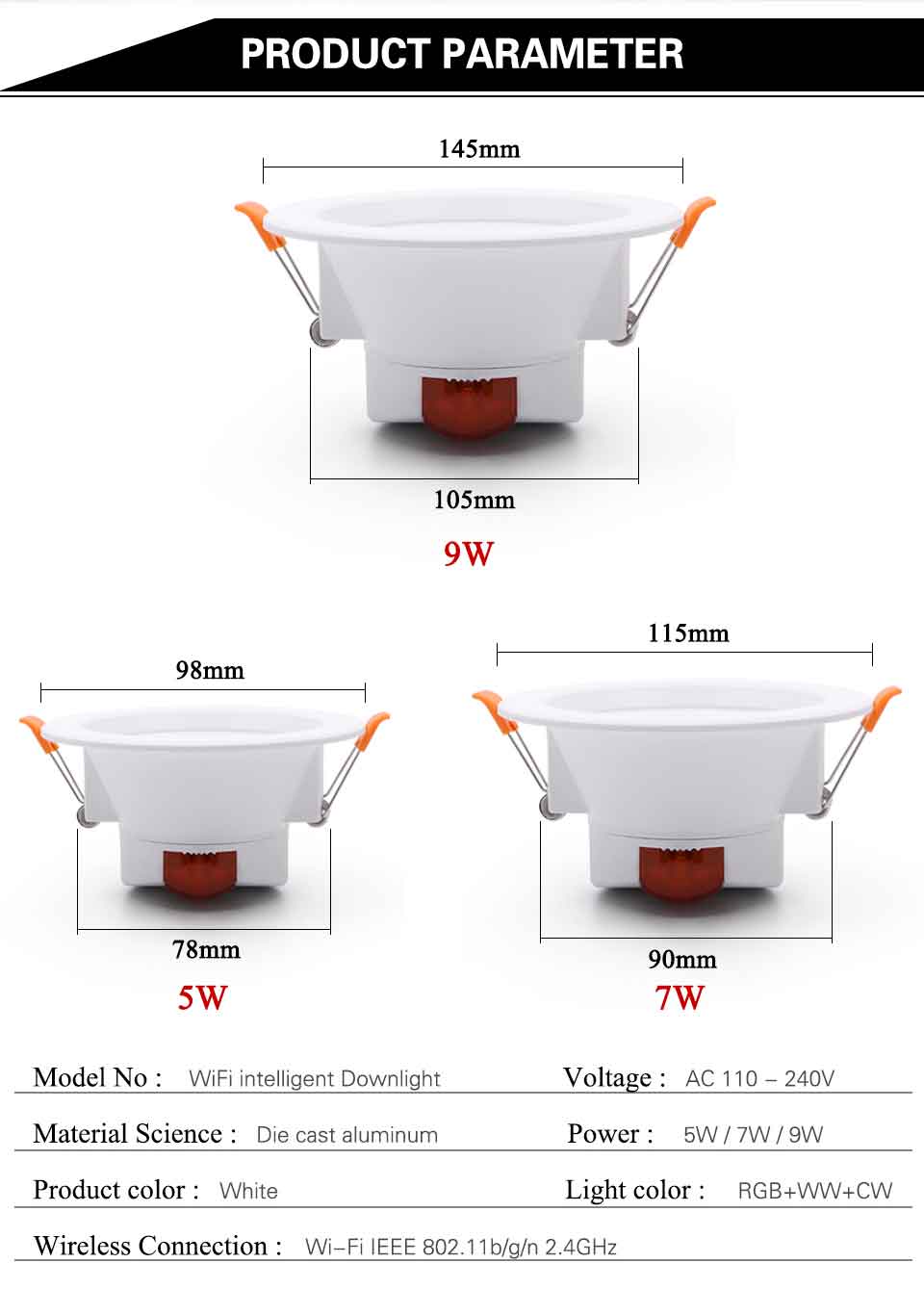LED Smart Downlight Indoor Light Spotlight WiFi Tuya Bluetooth Control 5W 7W 9W 15W RGB AC 110-220V Ceiling Light Decoration