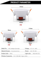 LED Smart Downlight Indoor Light Spotlight WiFi Tuya Bluetooth Control 5W 7W 9W 15W RGB AC 110-220V Ceiling Light Decoration