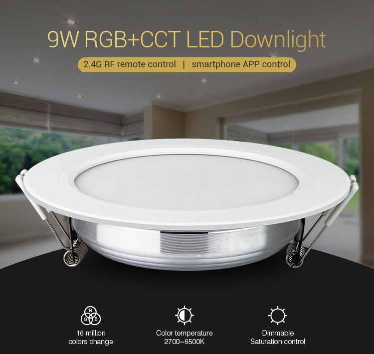 Miboxer FUT061 9W RGB+CCT LED Downlight Dimmable AC220V Recessed Downlight 2700K-6500K Support 2.4HG Remote/ WiFi APP Control