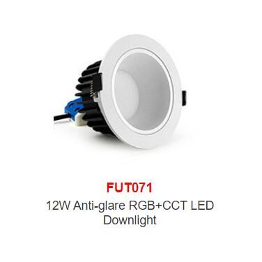 FUT070 FUT071 FUT072 AC100~240V 50/60Hz 6W 12W 18W Anti-glare RGB+CCT LED Downlight Smart Phone APP / Remote / voice control