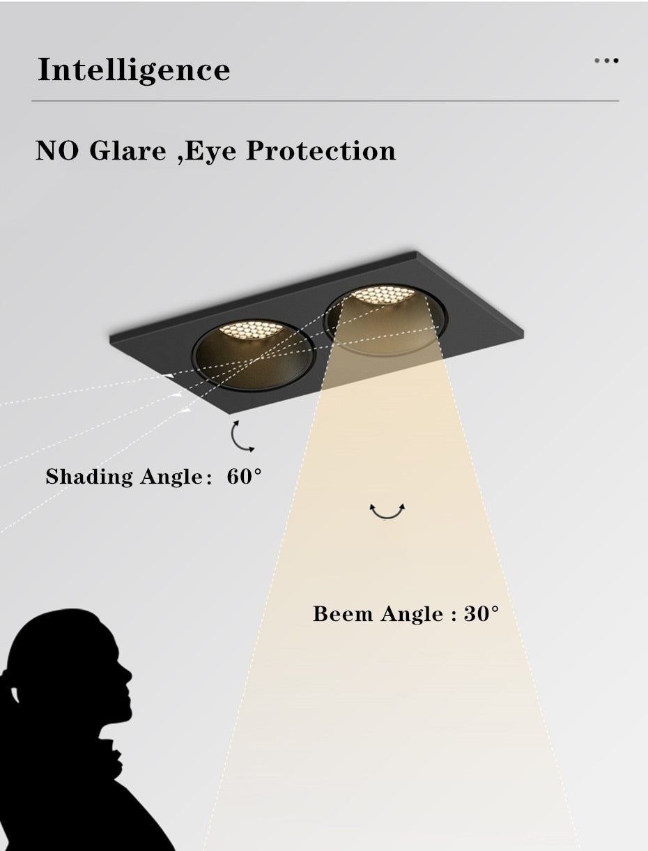 Dimmable Led Downlights 220v 110v Anti Glare Led Ceiling Lamp 30w 24w Square Recessed lamp 15W 7W LED Spot light Cold/warm white