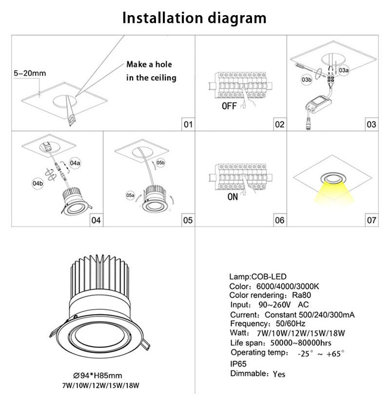 QIUBOSS Dimmable LED Downlights 220V for Living Room Recessed LED Spotlights 7W 15W COB Ceiling Lights Lamp for Bedroom Kitchen