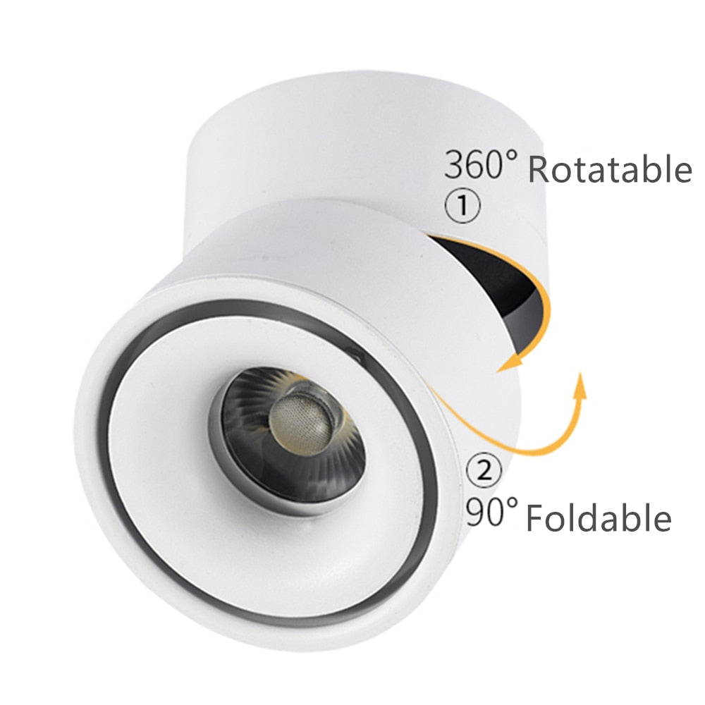 360 Degree Rotatable 90 Degree Folding Surface Mounted Downlight Dimmable 7W 10W 12W 15W Angle Adjust Ceiling Light Home Bedroom